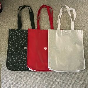 Lululemon Large Shopping Bags Lot of 3 Green Red Silver